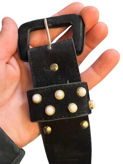 Vintage Samt Gürtel Schwarz mit Perlen & Gold Details – 90s / Y2K Statement Belt ca. 90 cm