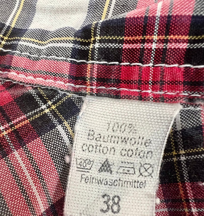 Vintage Bluse B.M. Company Gr. 38 – Dark Academic / Preppy Kariert Rot-Schwarz-Weiß Rüschen