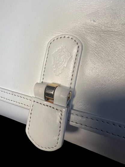 Medici Vintage Leder Tasche 80s Weiß Gold Wappenlogo West Germany Schultertasche Old Money Bag