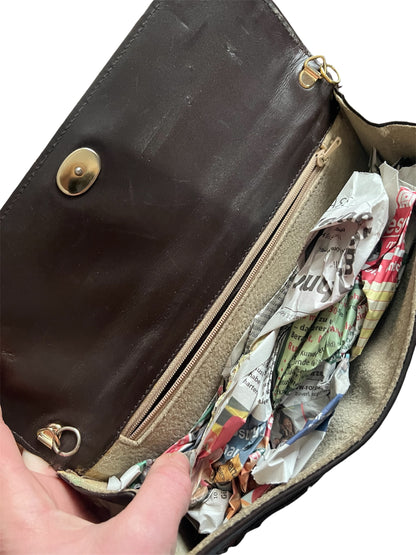 Vintage 80s J. Perez Clutch | Braun Schlangenleder mit gold Kutsche Emblem | Elegante Statement Bag