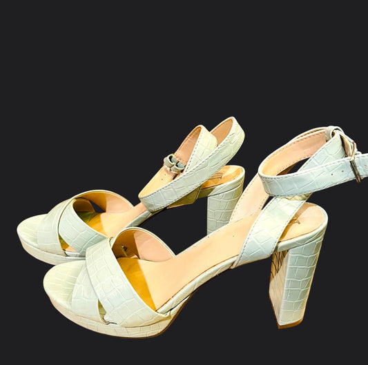 Mintgrüne Kroko Plateau-Sandaletten Gr. 40 – Y2K High Heels mit Blockabsatz von XIT