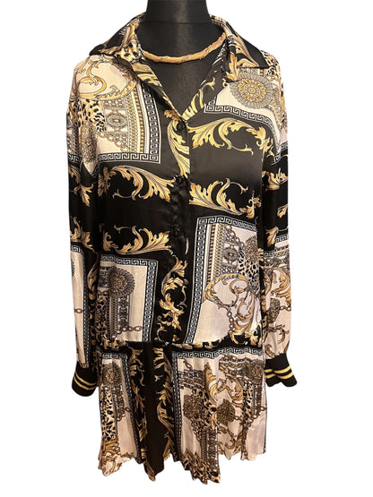 Take Two Kleid S 36 Barock Gold Schwarz Leo Print Italy Vintage Y2k Blusenkleid