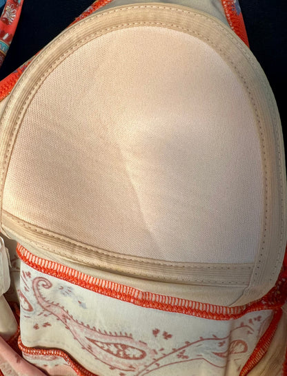 Vintage Alba Moda Kleid 36 38 Y2K Paisley Orange Beach Swim Dress Bodycon Badekleid