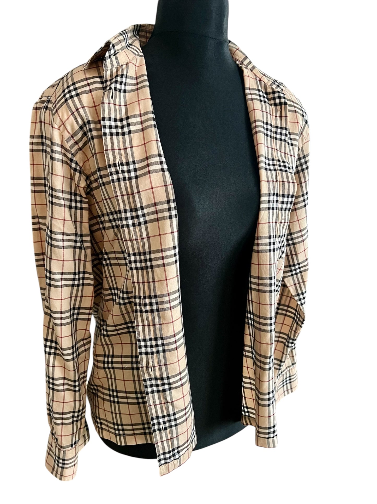 Vintage Burberry London Bluse Gr. 40 – Beige Kariert, Baumwolle, Top Zustand 90s 2000s