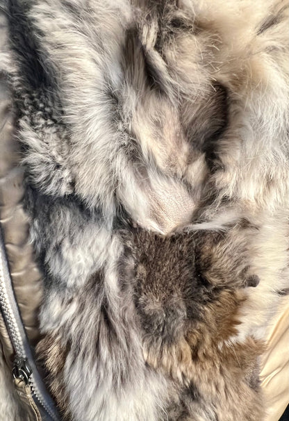 Vintage Airfield Fellweste Gr. 42 | Echtfell Weste Beige Braun Weiß | 90s Designer Weste mit Stehkragen | Boho