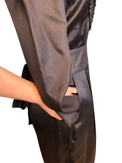 Vintage Kleid By Malene Birger Gr. 38 Elinoa 100 % Seide Schwarz Perlen Knöpfe Taillengürtel