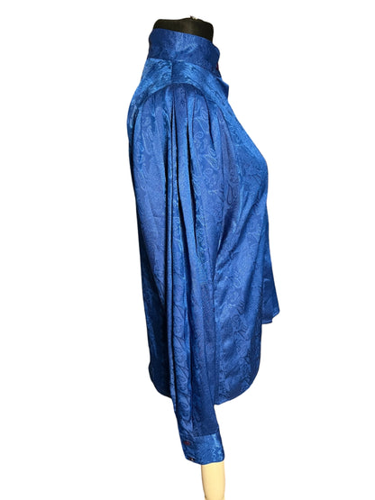Sara's Choice: Vintage Bluse Satin Paisley blau royalblau | Gr. 40 42 L | Dark Alternative