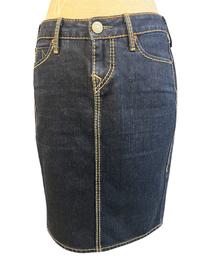 True Religion Jeansrock – Dunkelblau Denim Midi – Gehschlitz hinten – W29 / DE 38 - 40