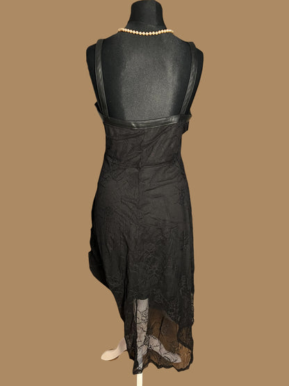 Sara's Choice: Killstar – Träger Kleid Kunstleder Spitze schwarz| Gr. XXL 46 48 | Dark Alternative