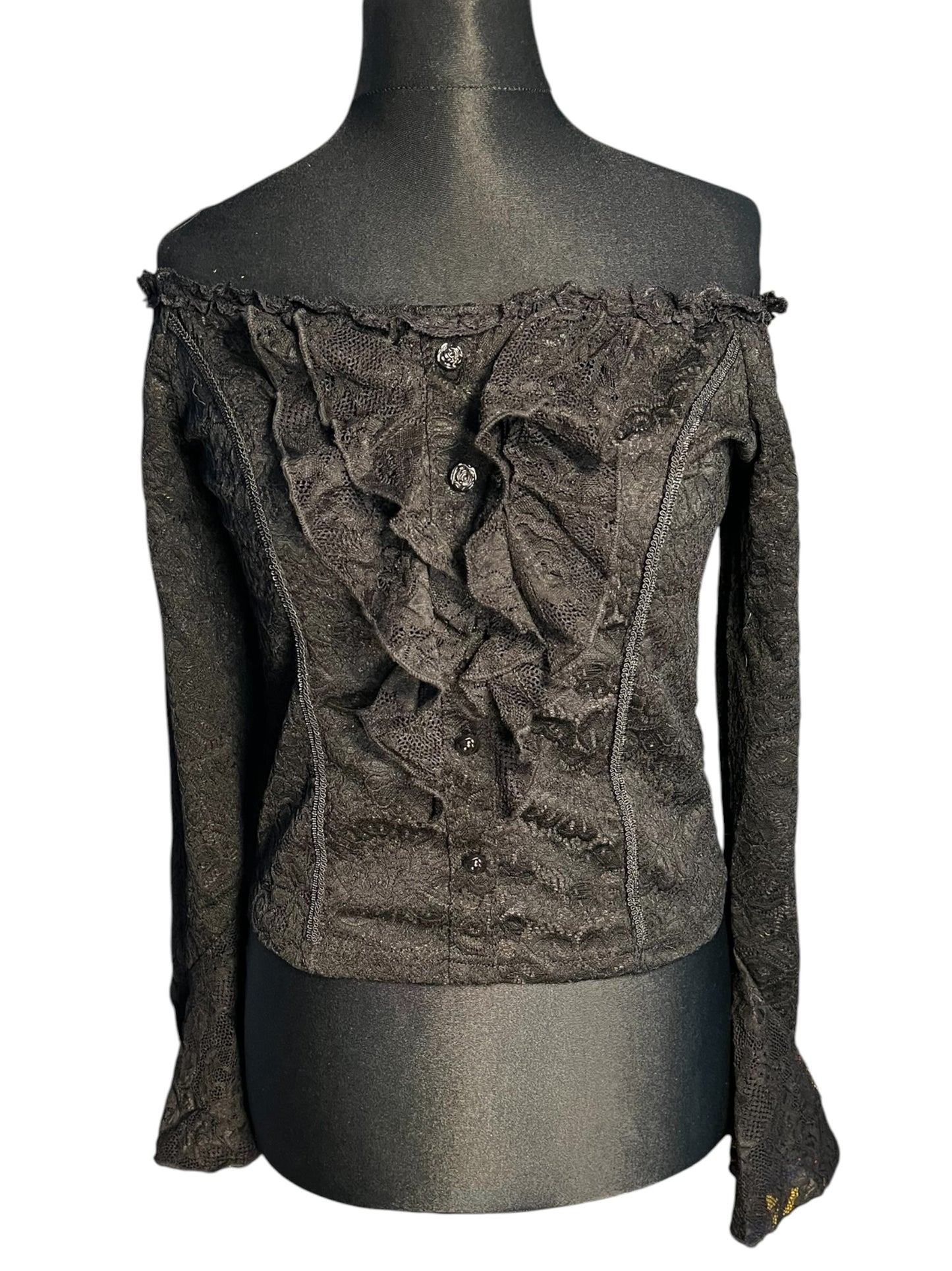 Sara's Choice: Romwe – Carmen Spitzenshirt Fledermaus Transparent Top schwarz| Gr. L 40 42 | Dark Alternative