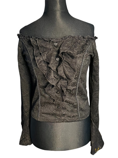 Sara's Choice: Romwe – Carmen Spitzenshirt Fledermaus Transparent Top schwarz| Gr. L 40 42 | Dark Alternative