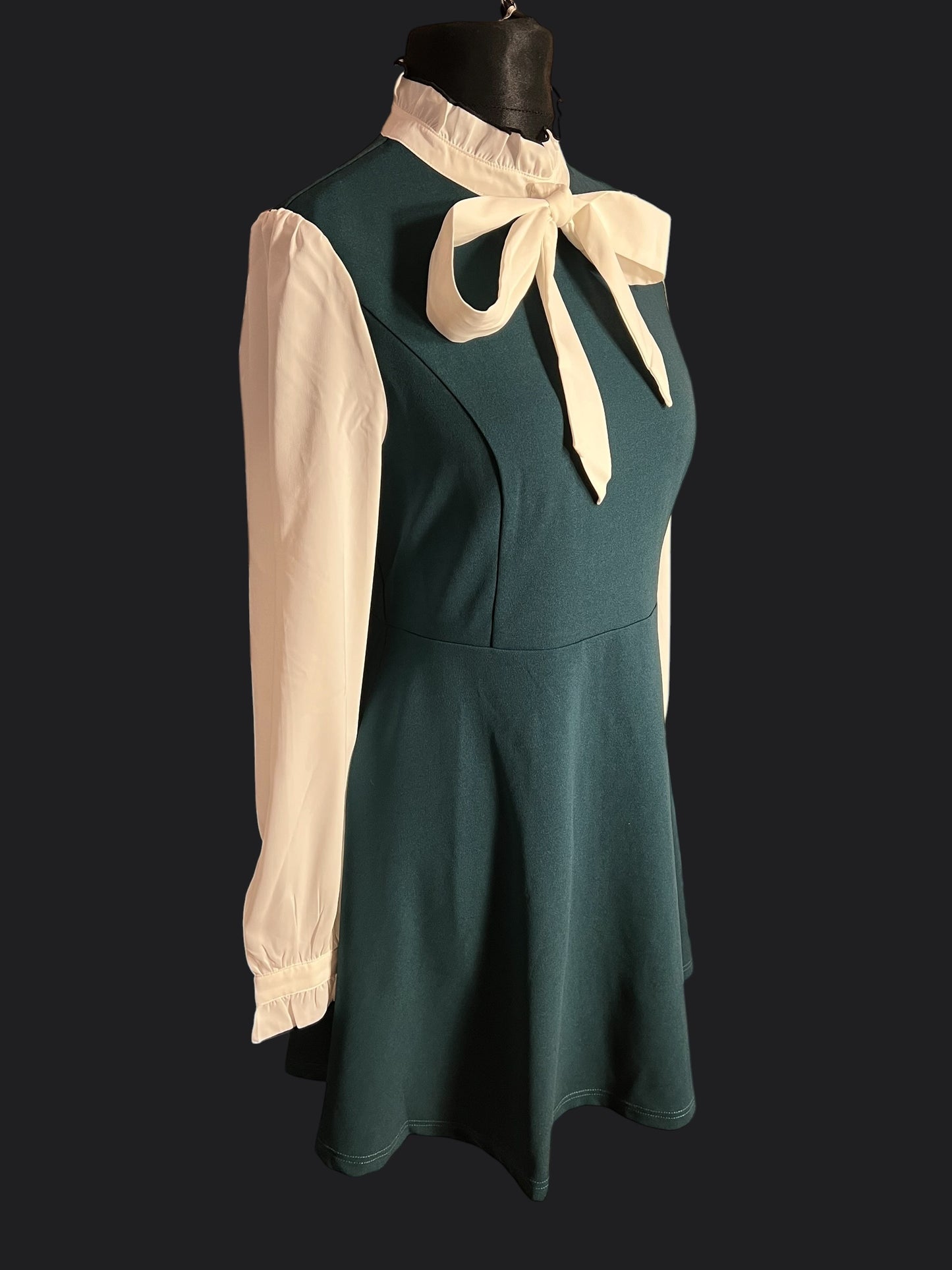 Sara's Choice: Allegra K.– Blusenkleid Kleid Schleife grün weiss | Gr. M 38 40 | Dark Alternative