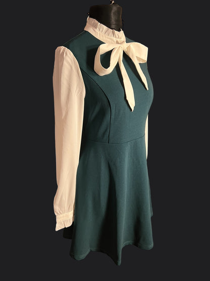 Sara's Choice: Allegra K.– Blusenkleid Kleid Schleife grün weiss | Gr. M 38 40 | Dark Alternative