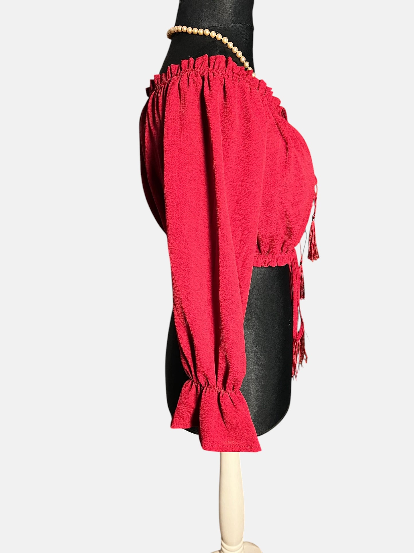 Sara's Choice: Carmen Cropped  Bluse Top weinrot  | Gr. S M L Onesize | Dark Alternative