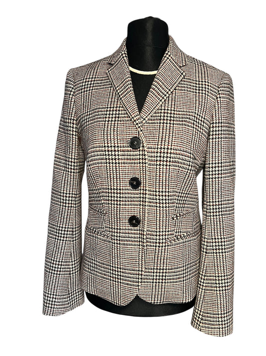 Vintage Windsor Blazer kariert Gr. 38 | Schurwolle Designer Blazer Schwarz Weiß Rot | Karoblazer Business Chic | Tailored Jacket