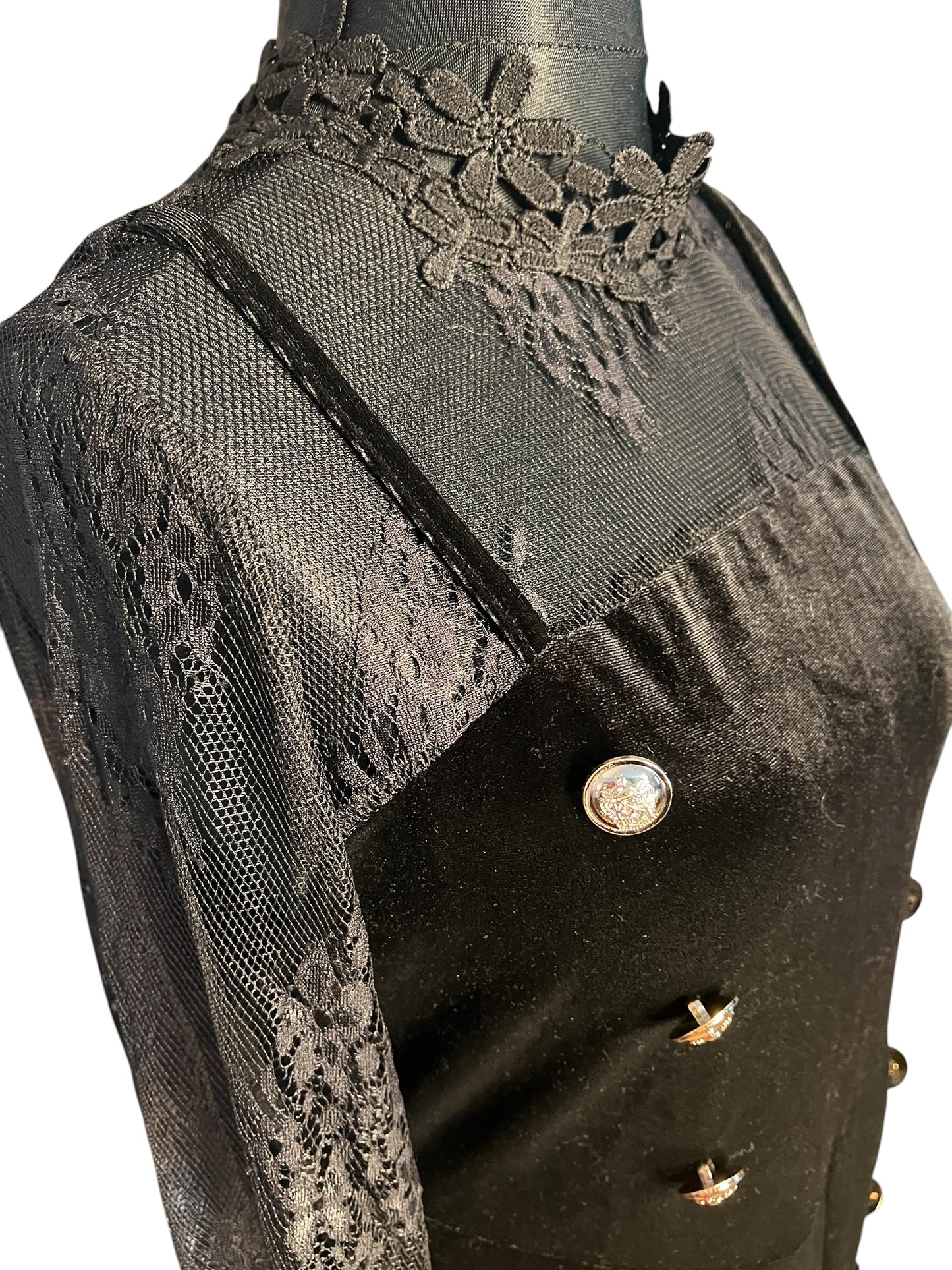 Sara's Choice: Samt Jumpsuit mit Spitze u. Knöpfen – Gr  38 40 M L Dark Alternative