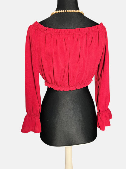 Sara's Choice: Carmen Cropped  Bluse Top weinrot  | Gr. S M L Onesize | Dark Alternative