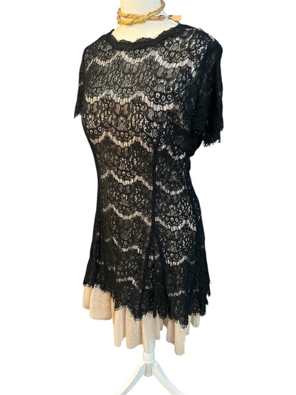 Betsy & Adam festliches Kleid Gr. 42 (US 14) – Spitze & Tüll – A-Linie – Schwarz/Nude – Abendkleid Cocktailkleid