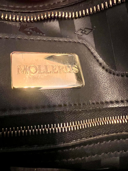 Vintage Mollerus Tasche Modell 624390 • Schwarz/Gold • Logo Emblem • Große Schultertasche