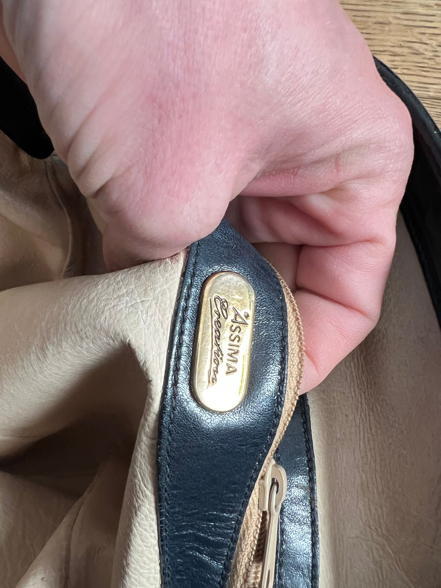 Assima Creation Vintage Leder Tasche dunkelblau Frame Bag Retro Chic