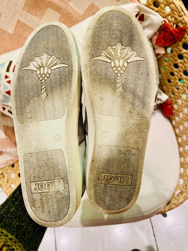 JOOP! Sneaker Leder Weiß Beige Gold Gr. 38 Designer Clean Girl Old Money Trend Premium Turnschuhe