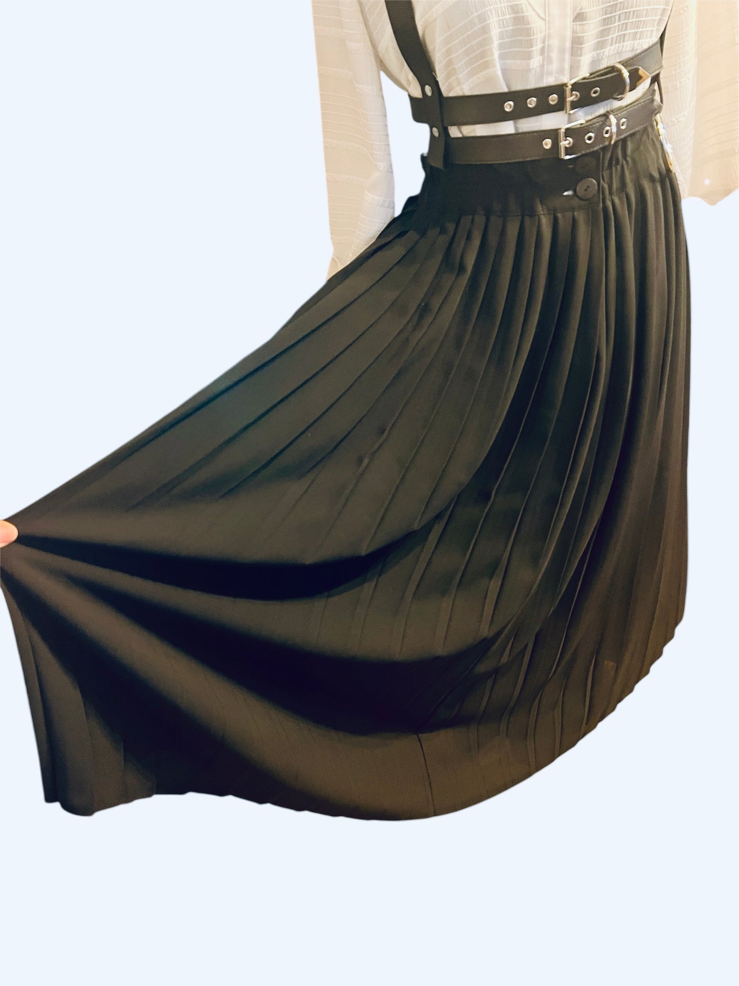 Vintage Rock 80s/90s – Schwarzer Faltenrock mit Stretch – Größe 38 40 M Rock lang schwarz