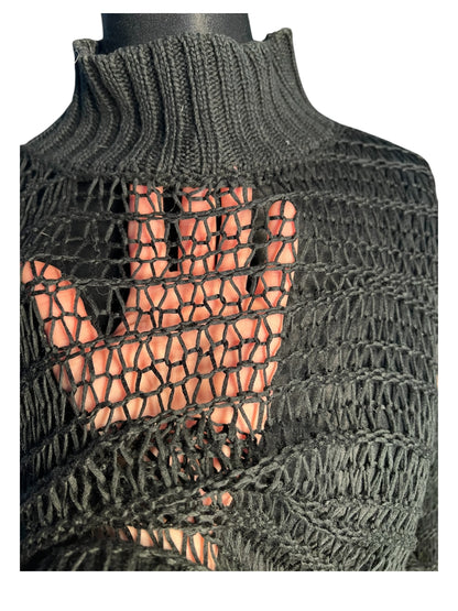 Sara's Choice: Killstar - Lochstrick Bolero Crop Pullover Fledermaus Rollkragen schwarz Gr XL 42 44 46 – Dark Alternative