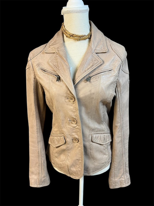 Gipsy Mauritius Lederjacke Damen Gr. S – 100% Echtleder – Blazer-Biker Mix – Beige Used Look