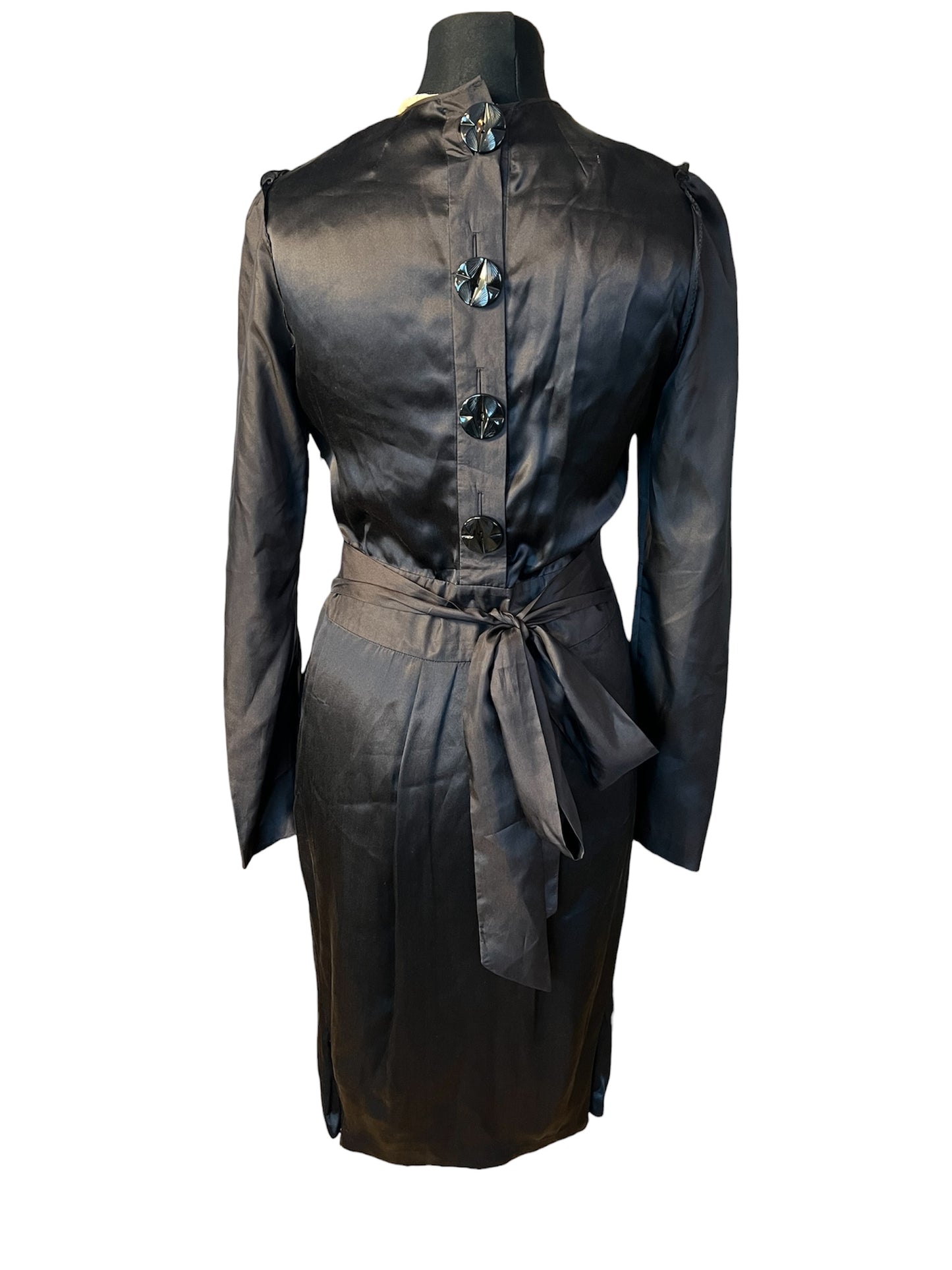 Vintage Kleid By Malene Birger Gr. 38 Elinoa 100 % Seide Schwarz Perlen Knöpfe Taillengürtel