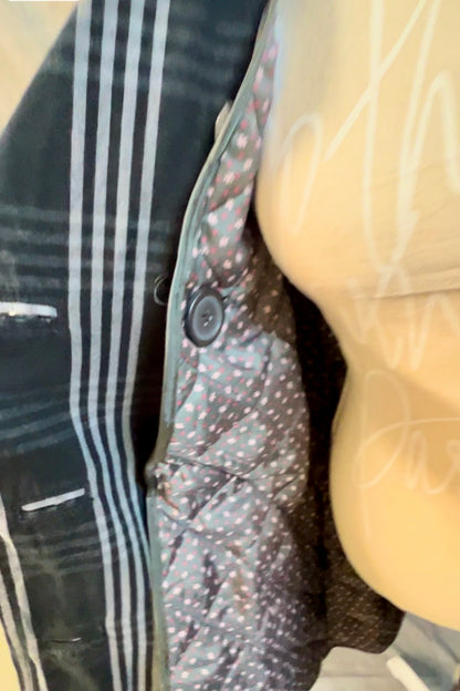 Vintage Y2K Trenchcoat M Schwarz/Grau kariert • Gestepptes Futter • Taillengürtel • EastWest