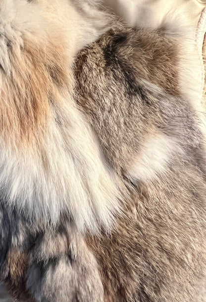 Vintage Airfield Fellweste Gr. 42 | Echtfell Weste Beige Braun Weiß | 90s Designer Weste mit Stehkragen | Boho