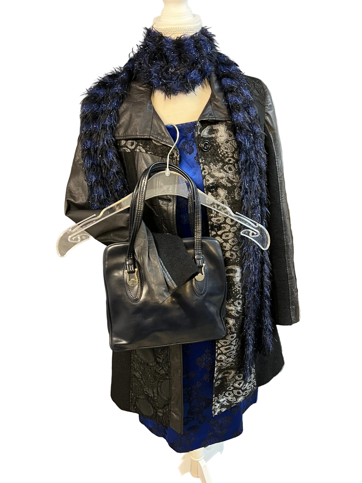 Vintage Handtasche blau silber | 70er 80er | Klickverschluss | 3 Fächer | elegant & geräumig