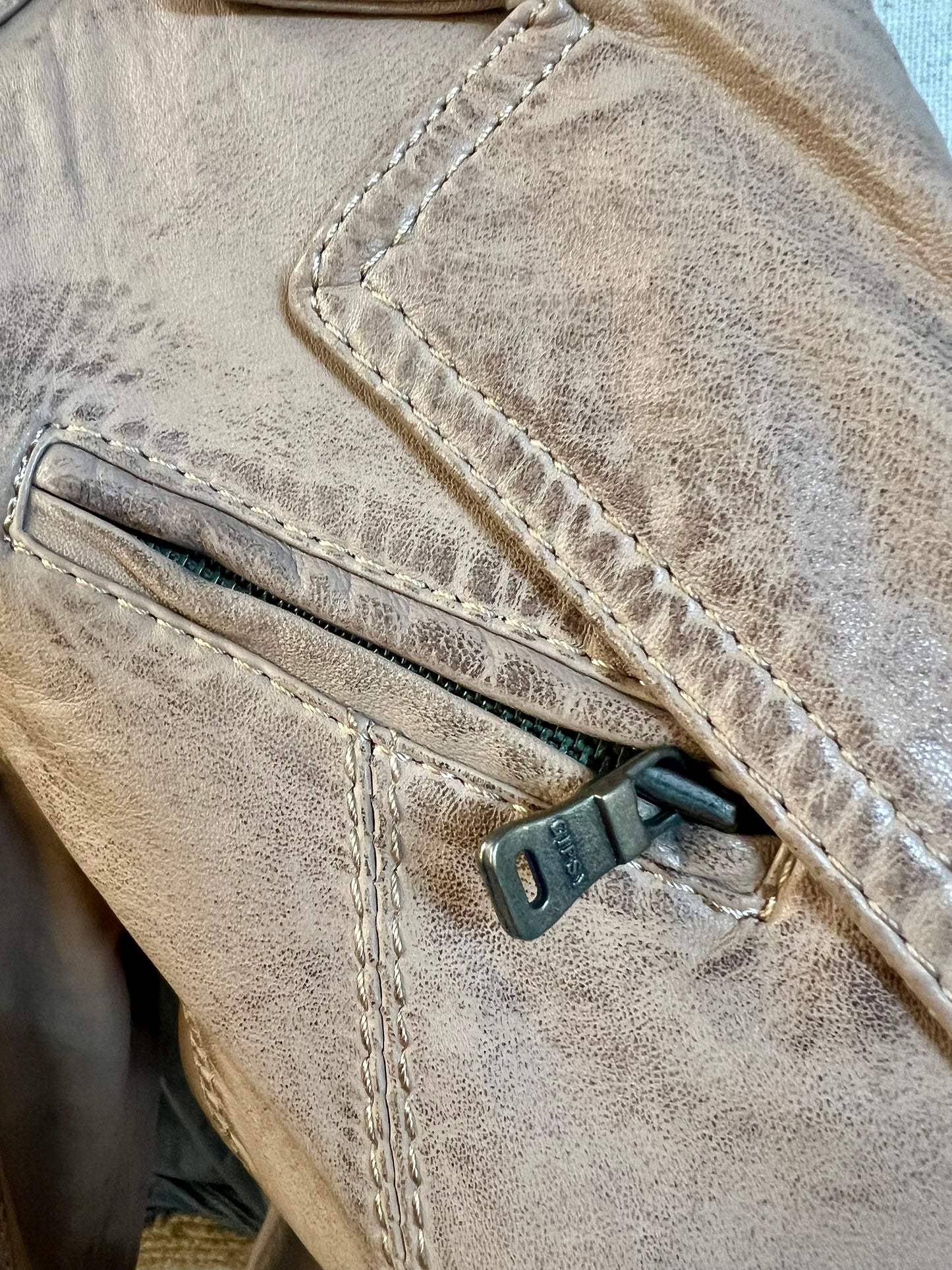 Gipsy Mauritius Lederjacke Damen Gr. S – 100% Echtleder – Blazer-Biker Mix – Beige Used Look