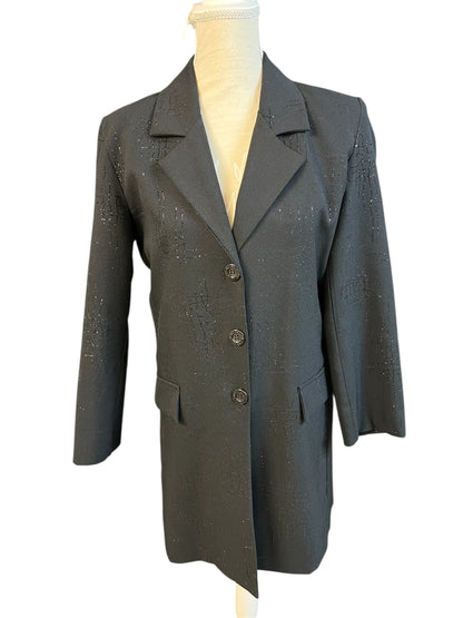 Vintage Longblazer Jenny Paris | 90s / Y2K | schwarz mit Glitzer-Gitter | figurbetont | DE 38