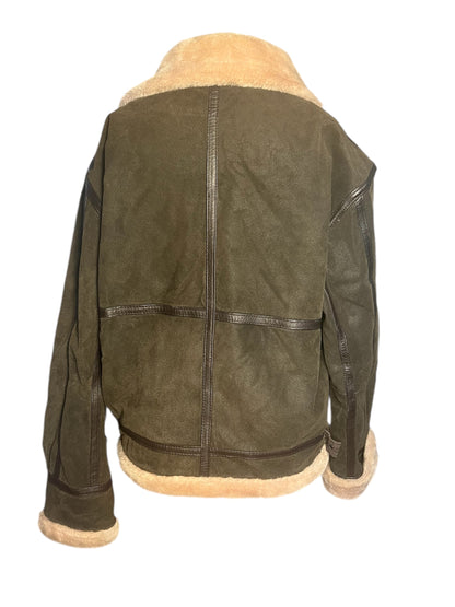 Vintage Lederjacke Echtleder Teddyfutter Unisex 42 L XL kastig Boxy 90s Y2K braun grün Conbipel