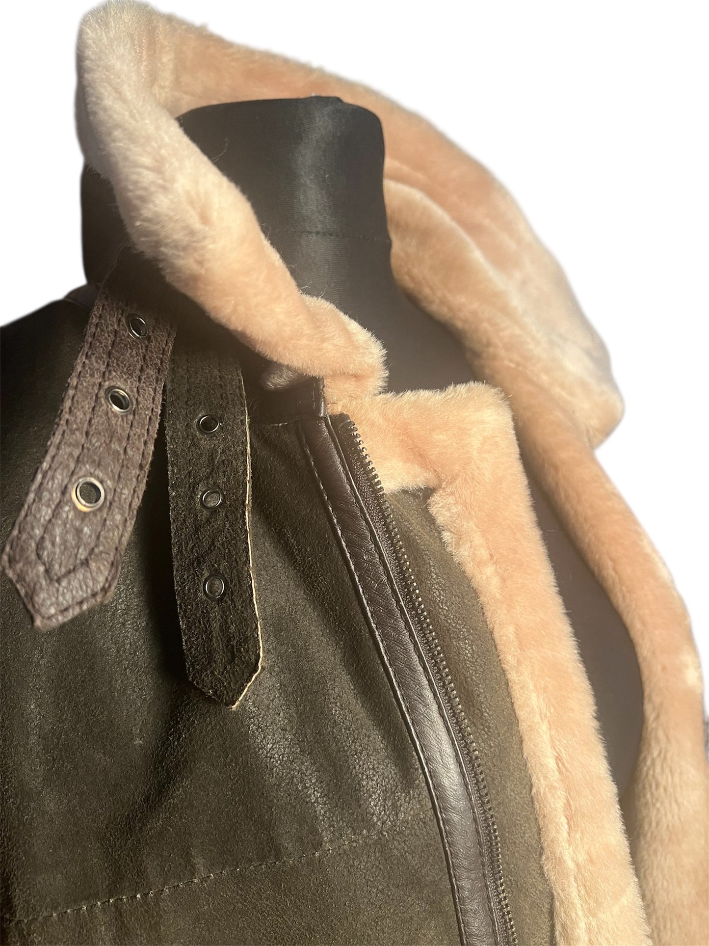 Vintage Lederjacke Echtleder Teddyfutter Unisex 42 L XL kastig Boxy 90s Y2K braun grün Conbipel