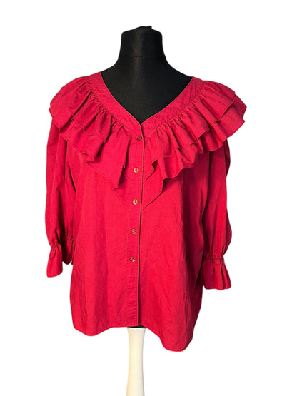 Vintage Malco Modes Bluse Weinrot Rüschen Gr. 42 44 XL Dark Academia USA 90s y2k