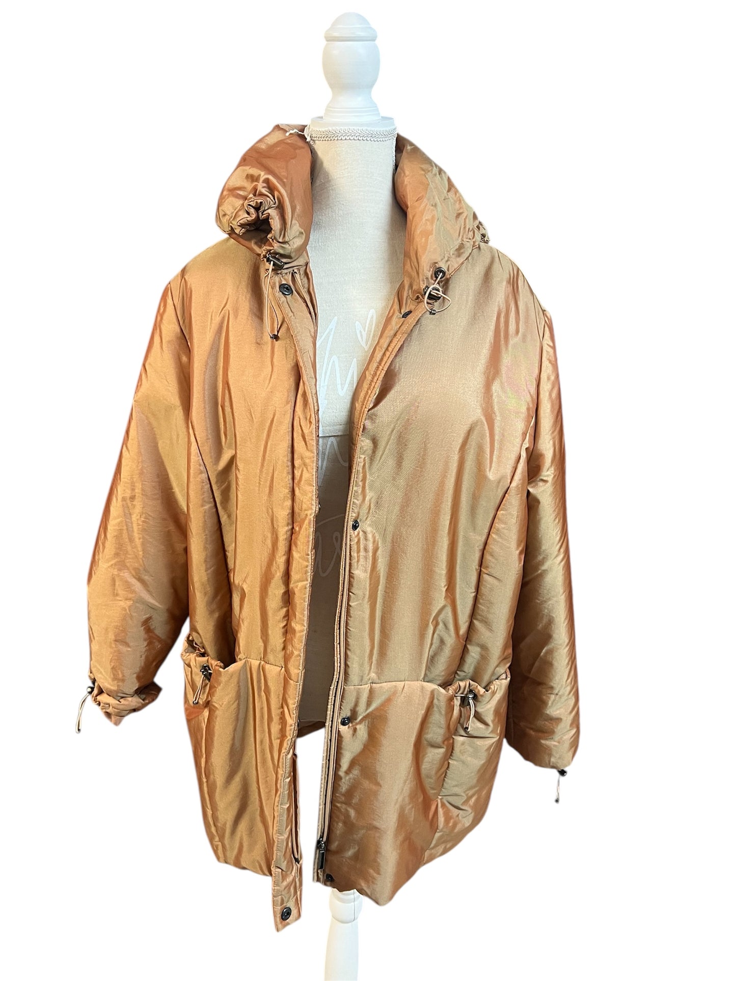 Vintage Winterjacke Damen Gr 44 , THEA 42 Plus, Kupfer/Gold, Kapuze, Y2K/90s