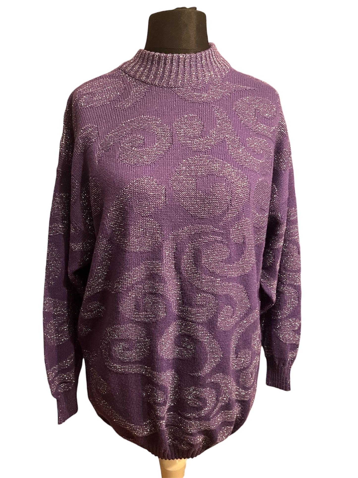 Vintage Glitzer Pullover Ombretto – Lila – Gr. M (38/40) 90s 80s Wolle