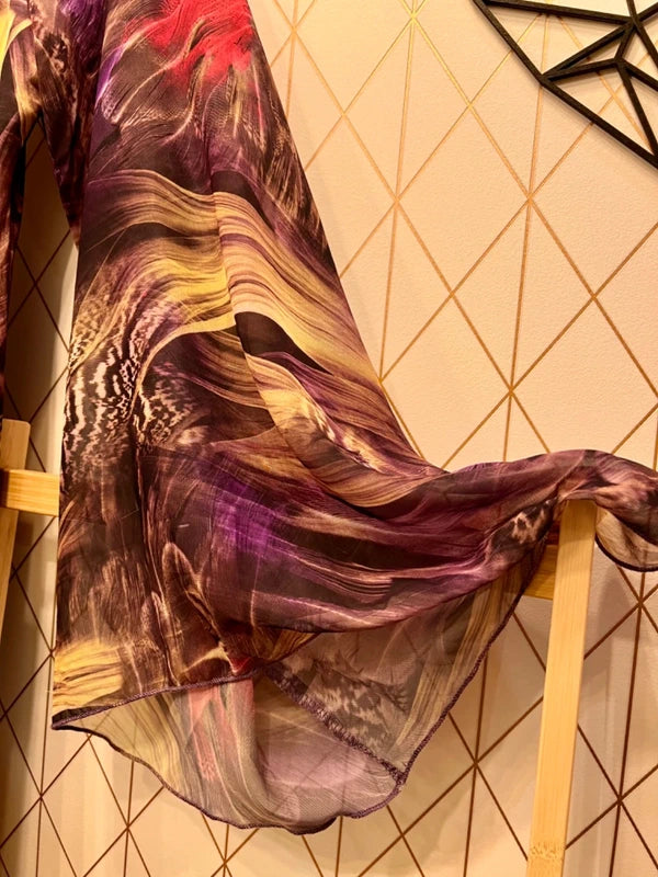 Y2K Vintage Kleid S 36 One Shoulder | Trompetenärmel & Metallschlange | Bunt & Transparent | Snake