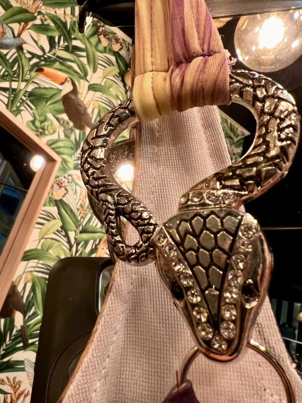 Y2K Vintage Kleid S 36 One Shoulder | Trompetenärmel & Metallschlange | Bunt & Transparent | Snake