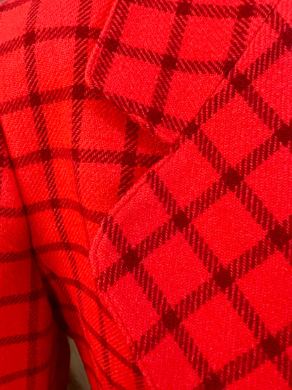 Vintage Guy Laroche Blazer – Rot kariert, Gold-Knöpfe, Gr. 38/40, Wool Statement Piece