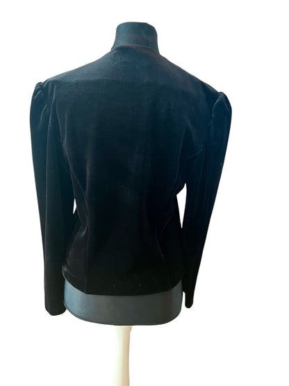 Vintage Vera Mont Samt Jacke 38 40 M Schwarz Gothic Style Tailliert Spitzer Schnitt Bordüre 80s 90s Blazer