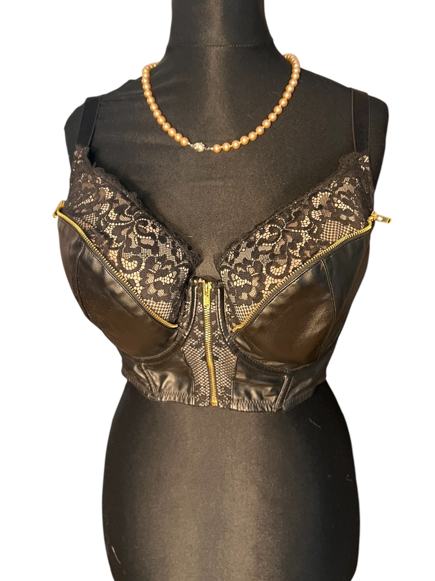 Sara's Choice: Hunkemöller – Lingerie Set Reissverschluss Spitze Strappy BH + Slip schwarz gold | Gr 85F XL 40 42 | Dark Alternative
