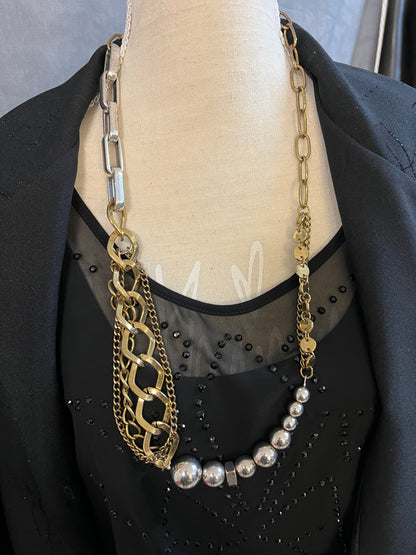 Vintage Statement-Kette | 90s / Y2K | mehrlagig | Gold & Silber | auffällig | ca. 40 cm