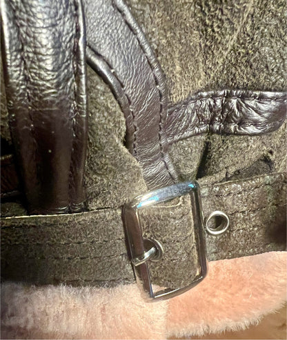 Vintage Lederjacke Echtleder Teddyfutter Unisex 42 L XL kastig Boxy 90s Y2K braun grün Conbipel