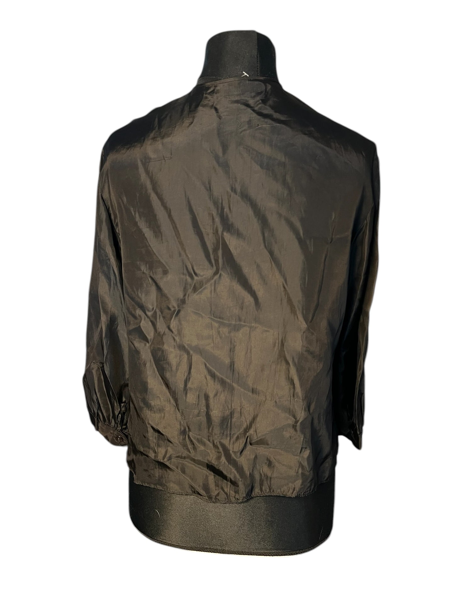 Vintage Rüschenbluse schwarz Gr. 36 38 Goth Romantic Satin Look Primavera