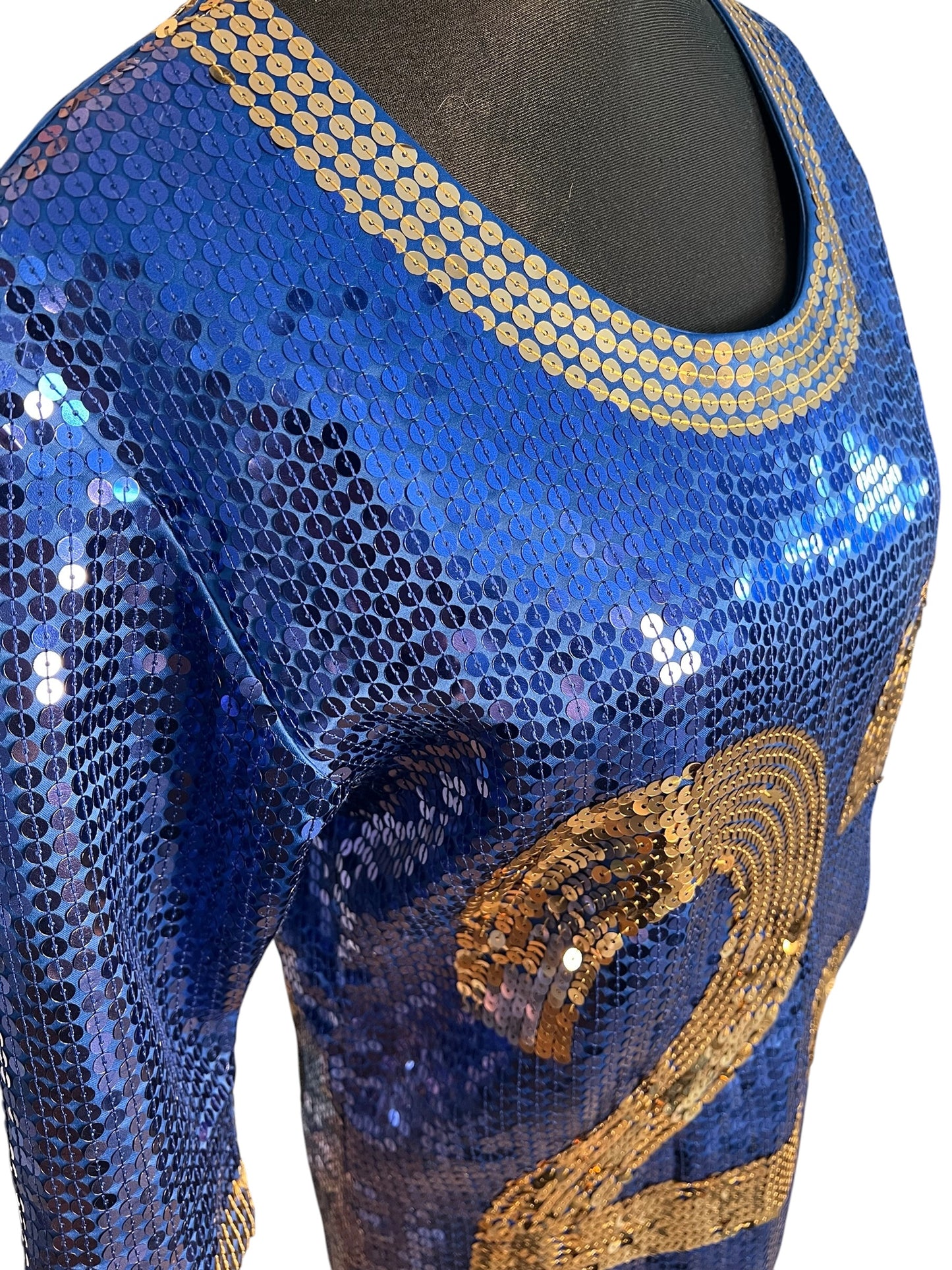 Vintage adidas x Jeremy Scott Paillettenkleid Jersey Dress Blau Gold Gr. M Festival Y2K Rare