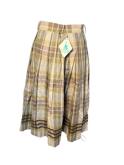 Vintage RASP Trachten Rock 42 Karo Grün Faltenrock A-Linie Grunge Academia Deadstock Neu m. Etikett