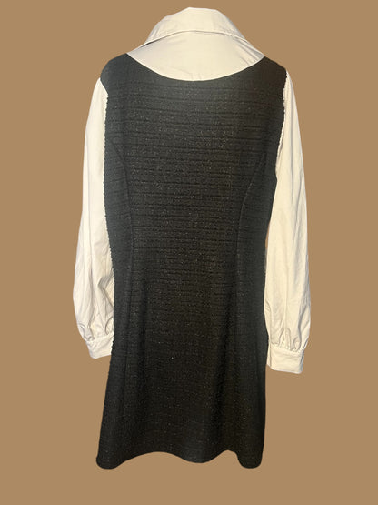 Sara's Choice: Bouclé Kleid mit Bluseneinsatz u. Knöpfe schwarz weiss | Gr. XXL 44 46 | Dark Alternative